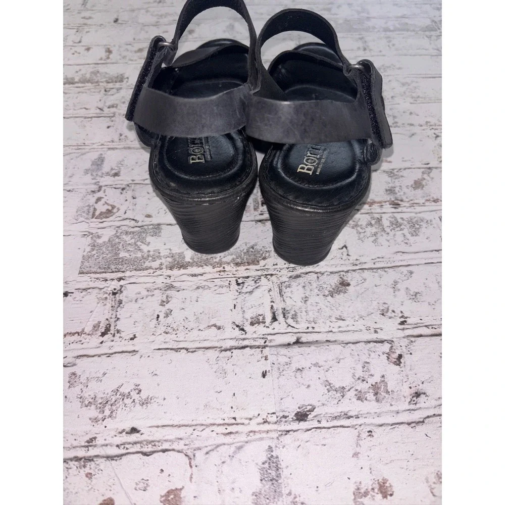 Born Black‎ Leather Wedge Sandals Womens 10M F41203 VCJL17 Comfort Platform